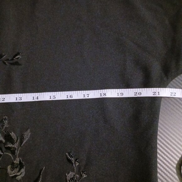 VTG Jones New York Black Beaded Shift Midi‎ Dress Size 14 Short Sleeves Back Zip - Picture 8 of 10